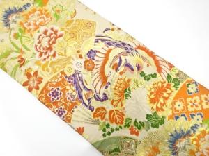 アンティーク　鳳凰に扇・草花模様織り出し名古屋帯（材料）